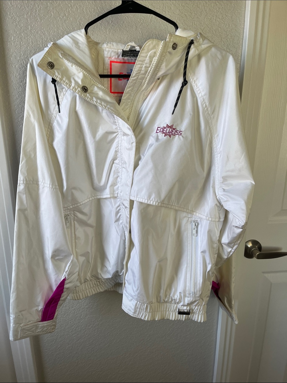 VINTAGE EDELWEISS SKI Wind Jacket 80-90'S WHITE and purple LADIES SIDE SMALL